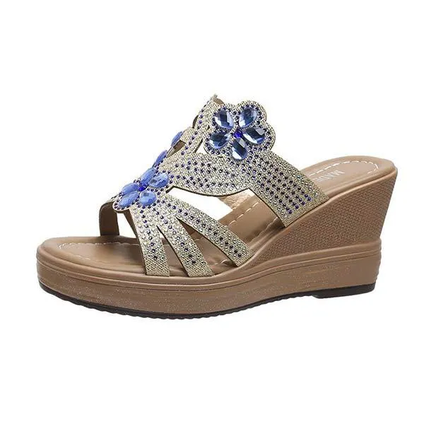 Women's Wedge Heel Rhinestone Sandals 72301271C