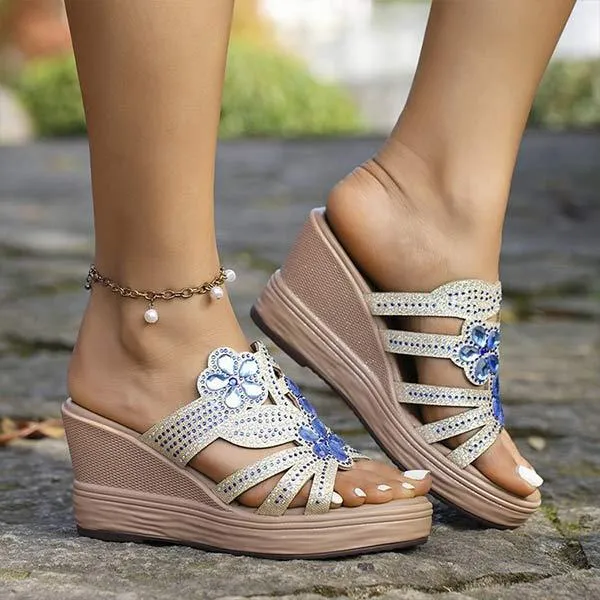 Women's Wedge Heel Rhinestone Sandals 72301271C