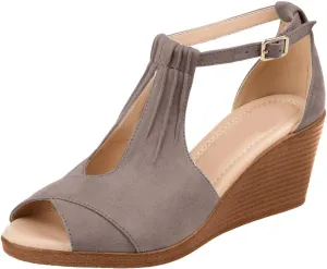 Womens Wedges Sandals Stylish Open Toe Cutout Ankle Strap Sandals Casual Walking Comfortable High Heels Summer Beach Soft Sandal