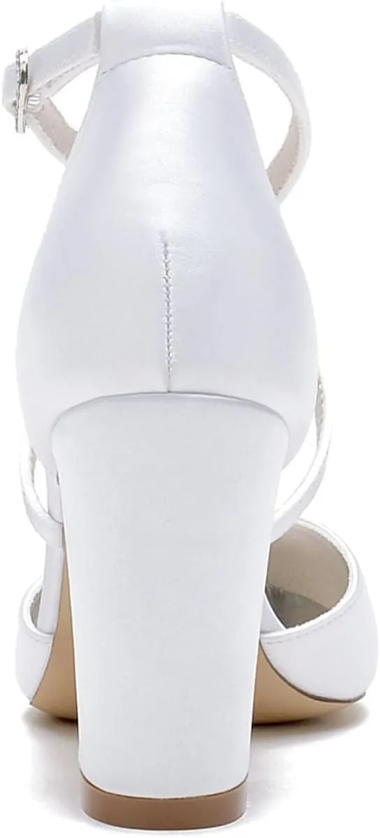 Women's White Heeled Sandals with Pearl Decoration Chunky Heels Open Toe Elegant Summer Evening Wedding Party Shoes