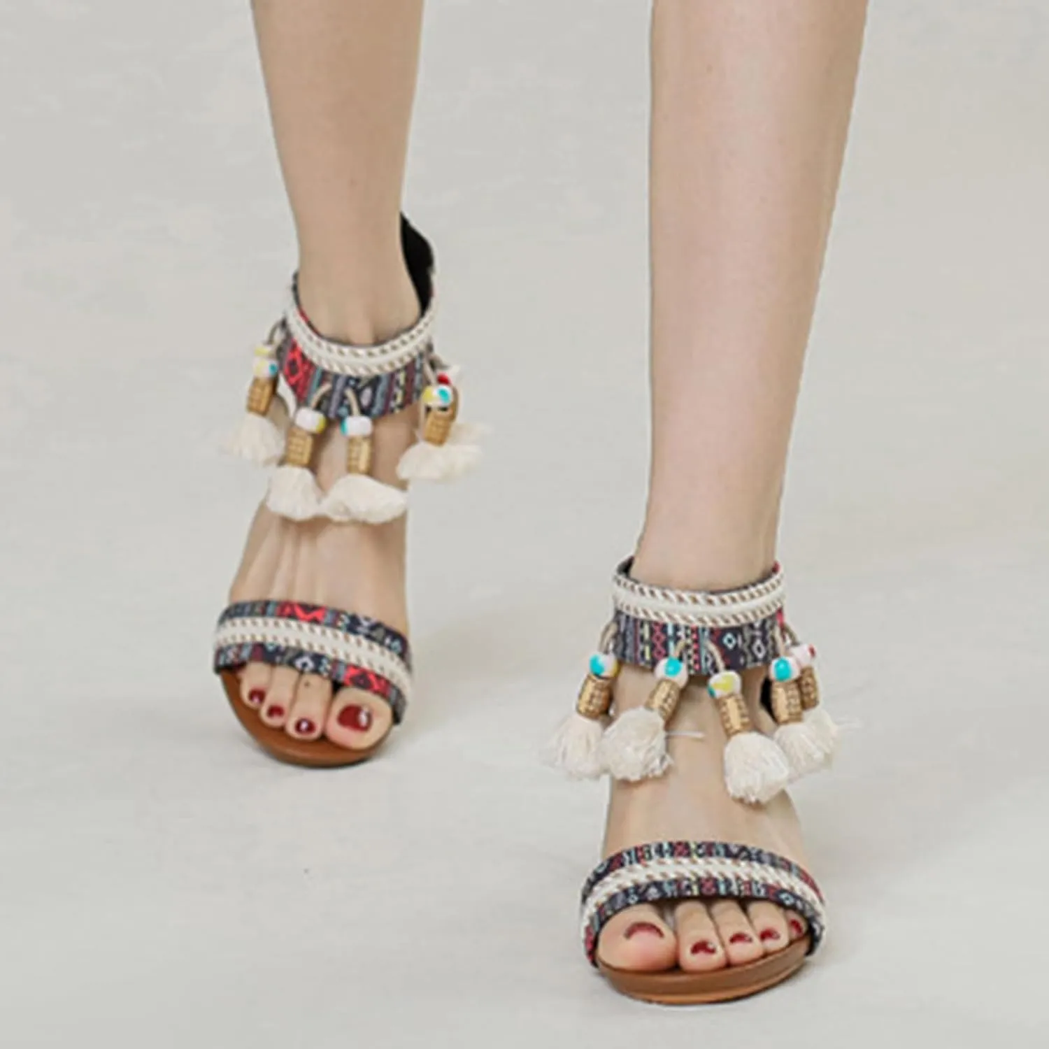 Women's White Sandals, Summer Mules, Comfortable, Roman Trendy Beach Comfortable Elegant Sandals with Rhinestones, Shoes, Wedge Heel