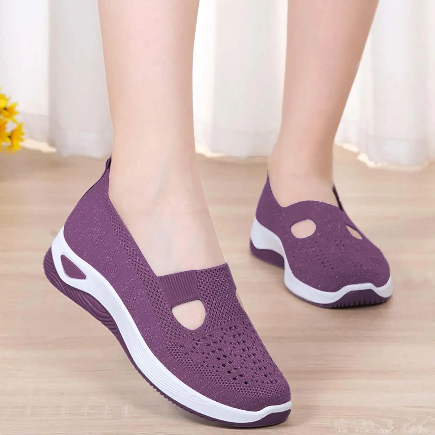 Women's Woven Orthopedic Breathable Soft Shoes Womens Running Shoes Wide Feet Casual Shoes White Platform Sneakers Slip On Tennis Shoe Loafers Dress Shoe