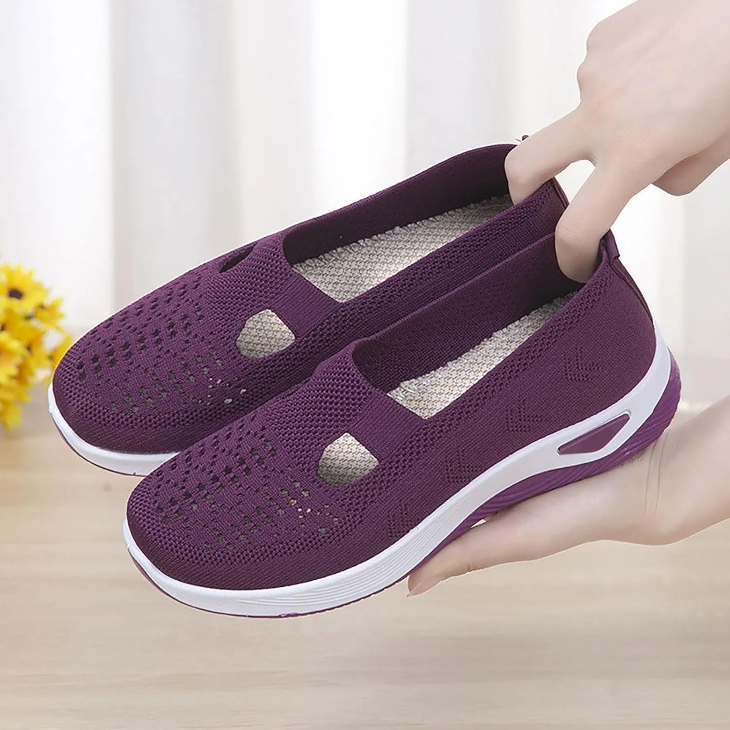 Women's Woven Orthopedic Breathable Soft Shoes Womens Running Shoes Wide Feet Casual Shoes White Platform Sneakers Slip On Tennis Shoe Loafers Dress Shoe