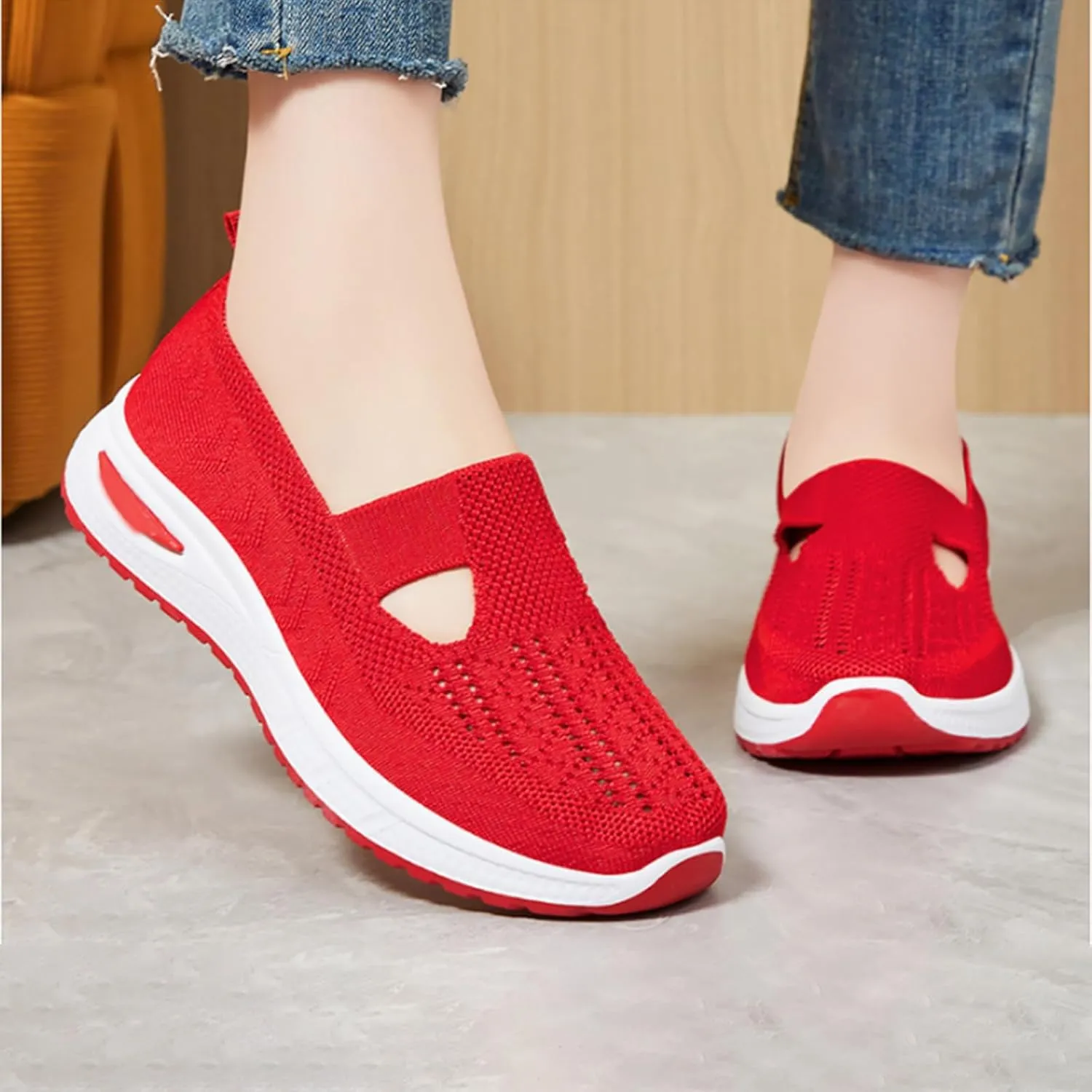 Women's Woven Orthopedic Breathable Soft Walking Tennis Shoes Womens Wide Feet Casual Work Shoes Walking Sneakers Slip On Tennis Shoe Trainers Shoe
