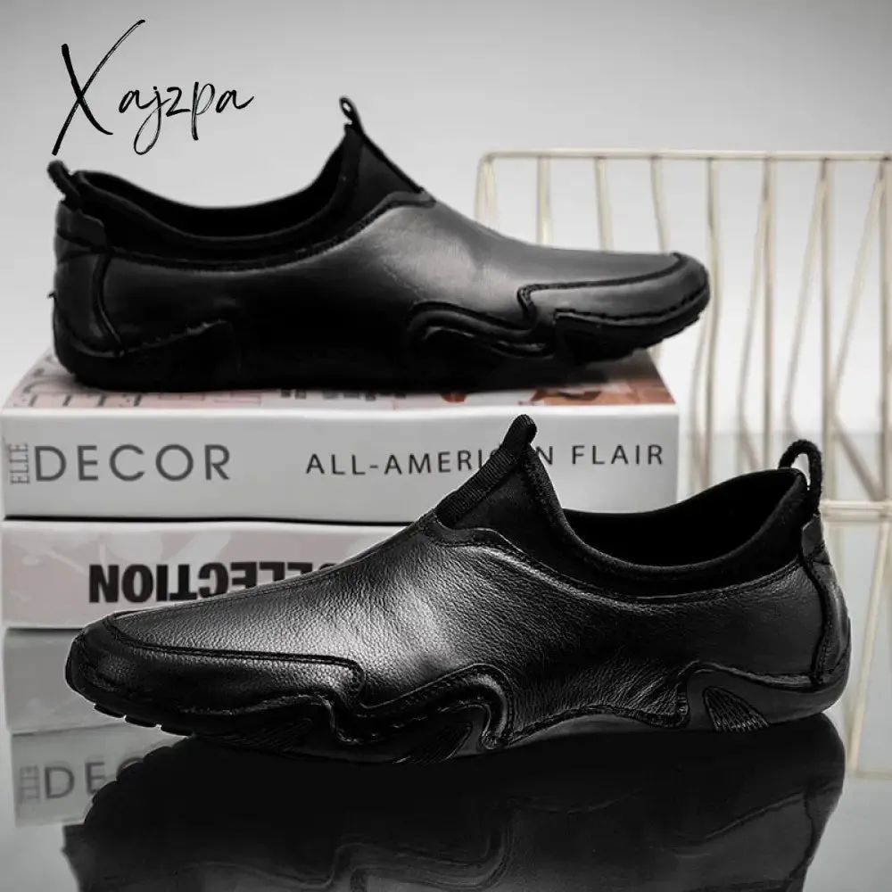 Xajzpa - Men's  Spring  first layer cowhide business Pointed head   Leather Shoes casual outdoor shoes non-slip rock  hiking shoes