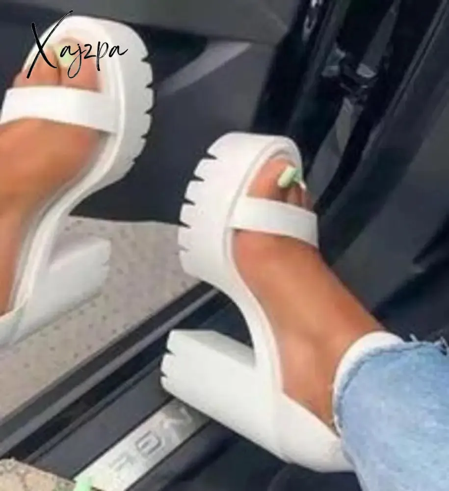 Xajzpa - Summer New Thick with High-heeled Word with Sandals Simple Roman High Sandals Female  Woman Sandals Female