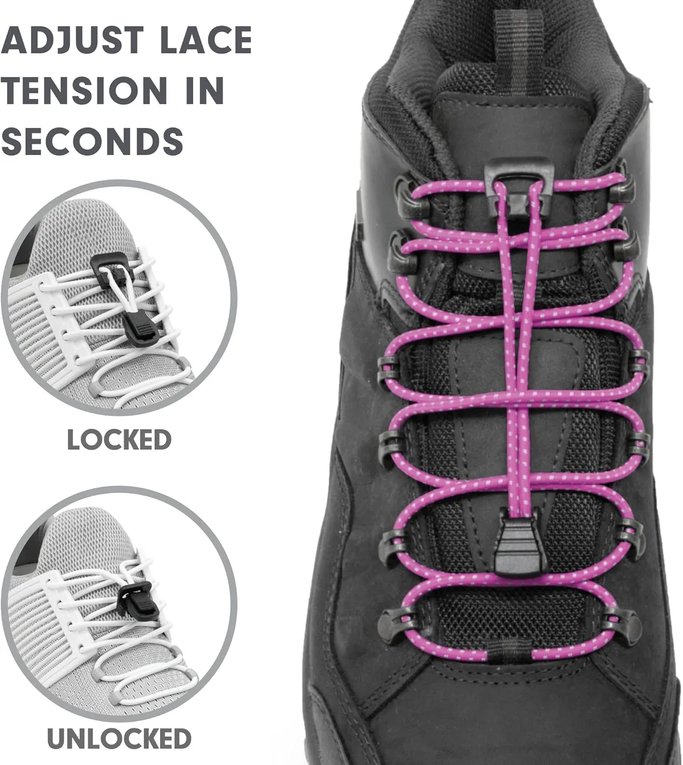 Xpand No Tie Elastic Boot Laces. Hi-Vis Reflective Shoelaces. Ultra Durable for Hiking, Triathletes and Crossfit