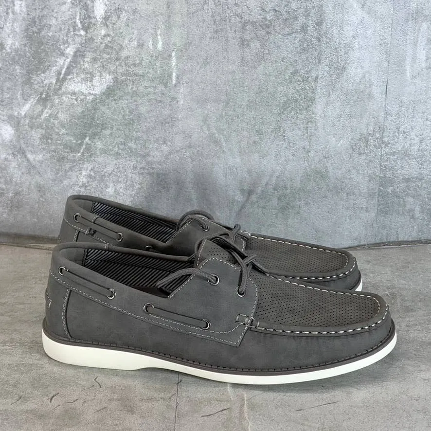 XRAY Men's Gray Perforated Faux-Leather Zahav Lace-Up Boat Shoes SZ 8.5